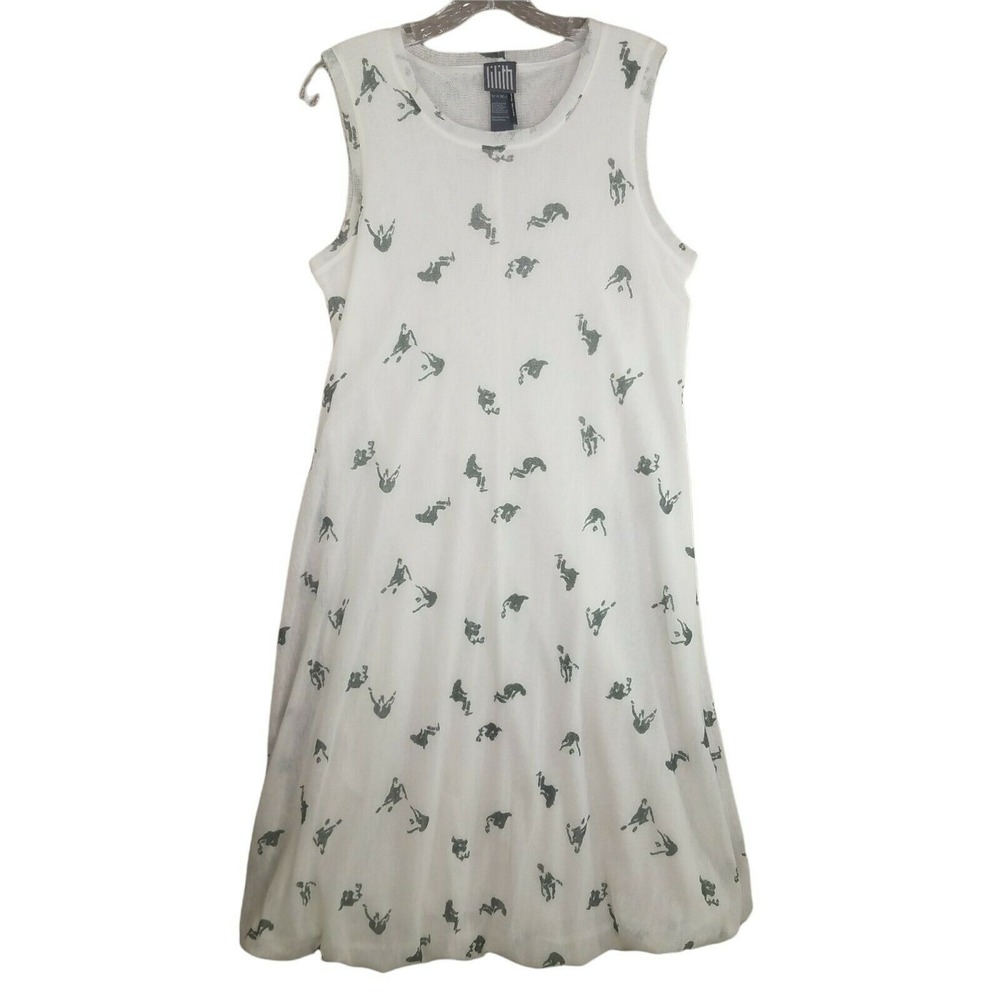 LILITH Dress XL Womens White Sleeveless Bubble Hem Gauze Cotton Blend Lagenlook